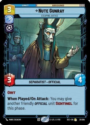 Nute Gunray - Escaping Justice — Secrets of Power Star Wars: Unlimited card by Marc Escachx
