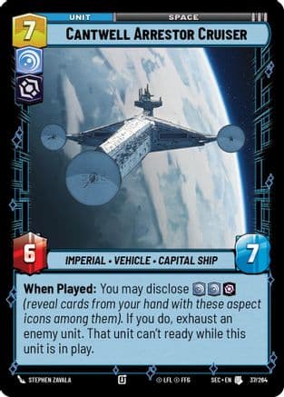 Cantwell Arrestor Cruiser — Secrets of Power Star Wars: Unlimited card by Johnny Morrow