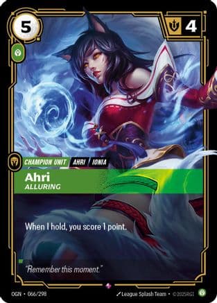 Ahri - Alluring — Origins Riftbound: League of Legends TCG card by League Splash Team