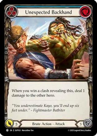 Unexpected Backhand (Blue) — Super Slam Flesh and Blood card by Marcellino Tan