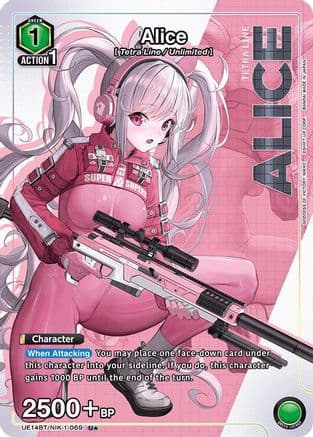 Alice (069) (U*) — UE14BT: GODDESS OF VICTORY: NIKKE Union Arena card by GODDESS OF VICTORY: NIKKE ©SHIFT UP CORP. BANDAI MADE IN JAPAN