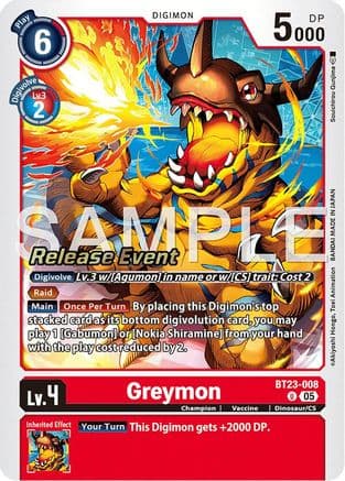 Greymon — Hackers' Slumber Release Event Cards Digimon Card Game card by Souichirou Gunjima