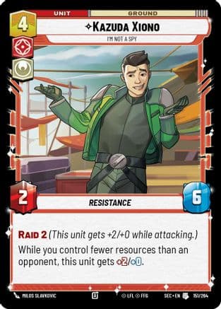 Kazuda Xiono - I'm Not A Spy — Secrets of Power Star Wars: Unlimited card by Milos Slavkovic