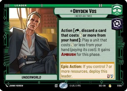 Dryden Vos - I Never Ask Twice — Secrets of Power Star Wars: Unlimited card by Johnny Morrow