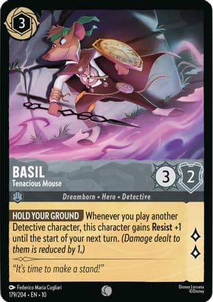 Basil - Tenacious Mouse — Whispers in the Well Disney Lorcana card by Federico Maria Cugliari