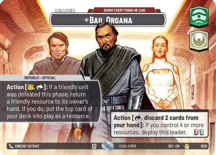 Bail Organa - Doing Everything He Can (Showcase) — Secrets of Power Star Wars: Unlimited card by Vincent Dutrait