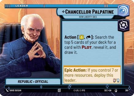Chancellor Palpatine - How Liberty Dies (Hyperspace) — Secrets of Power Star Wars: Unlimited card by David Buisan