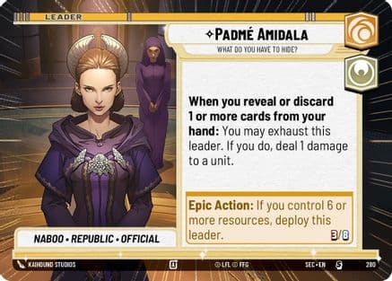 Padmé Amidala - What Do You Have to Hide? (Hyperspace) — Secrets of Power Star Wars: Unlimited card by Kaihound Studios