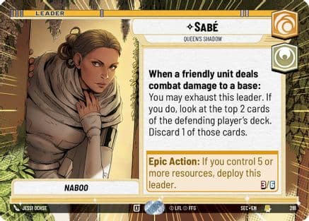 Sabé - Queen's Shadow (Hyperspace) — Secrets of Power Star Wars: Unlimited card by Jessi Ochse