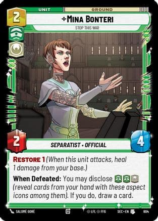 Mina Bonteri - Stop This War (Foil) — Secrets of Power Star Wars: Unlimited card by Salomé Goré 