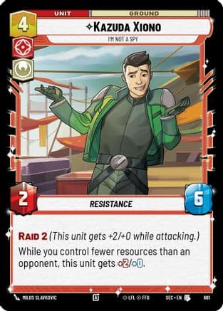 Kazuda Xiono - I'm Not A Spy (Foil) — Secrets of Power Star Wars: Unlimited card by Milos Slavkovic