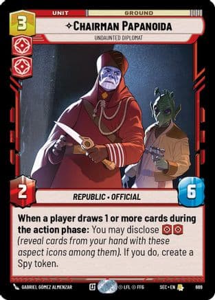 Chairman Papanoida - Undaunted Diplomat (Foil) — Secrets of Power Star Wars: Unlimited card by Gabriel Gómez Almenzar