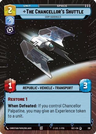 The Chancellor's Shuttle - Grim Harbinger (Hyperspace) — Secrets of Power Star Wars: Unlimited card by Christian Papazoglakis