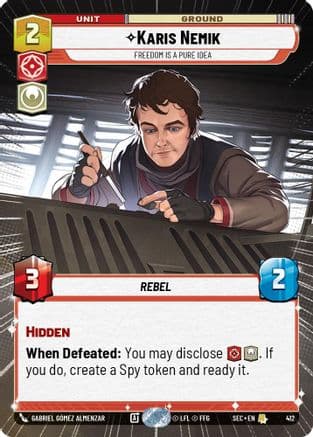 Karis Nemik - Freedom is a Pure Idea (Hyperspace) — Secrets of Power Star Wars: Unlimited card by Gabriel Górnez Nemirski
