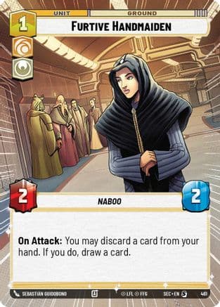 Furtive Handmaiden (Hyperspace) — Secrets of Power Star Wars: Unlimited card by Sebastián Guidobono