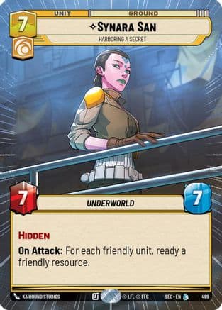 Synara San - Harboring a Secret (Hyperspace) — Secrets of Power Star Wars: Unlimited card by Kaihound Studios