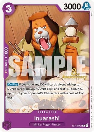 Inuarashi — Carrying On His Will: 3rd Anniversary Tournament Cards One Piece Card Game card by COGA