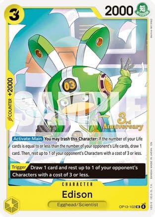 Edison — Carrying On His Will: 3rd Anniversary Tournament Cards One Piece Card Game card by Akira Sitano