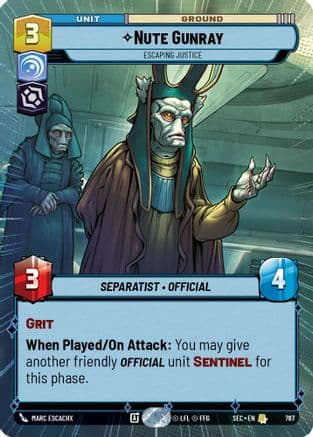 Nute Gunray - Escaping Justice (Hyperspace Foil) — Secrets of Power Star Wars: Unlimited card by Marc Escachx