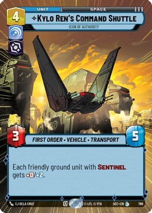 Kylo Ren's Command Shuttle - Icon of Authority (Hyperspace Foil) — Secrets of Power Star Wars: Unlimited card by EJ Dela Cruz
