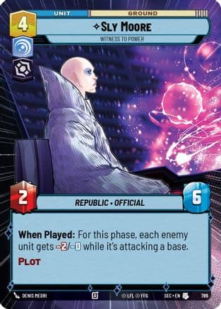 Sly Moore - Witness to Power (Hyperspace Foil) — Secrets of Power Star Wars: Unlimited card by Denis Medri