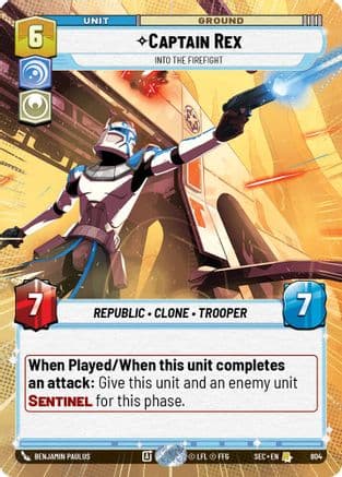 Captain Rex - Into the Firefight (Hyperspace Foil) — Secrets of Power Star Wars: Unlimited card by Benjamin Paulus