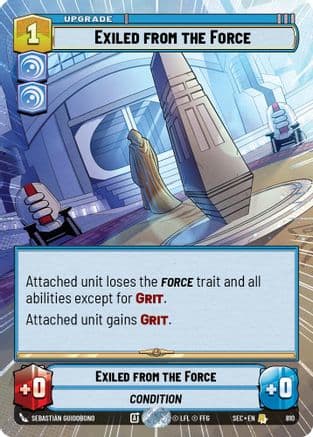 Exiled from the Force (Hyperspace Foil) — Secrets of Power Star Wars: Unlimited card by Sebastián Guidobono