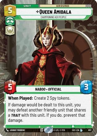 Queen Amidala - Championing Her People (Hyperspace Foil) — Secrets of Power Star Wars: Unlimited card by Johnny Morrow