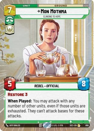 Mon Mothma - Clinging to Hope (Hyperspace Foil) — Secrets of Power Star Wars: Unlimited card by Afif Khaled