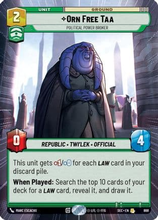 Orn Free Taa - Political Power Broker (Hyperspace Foil) — Secrets of Power Star Wars: Unlimited card by Marc Escachx