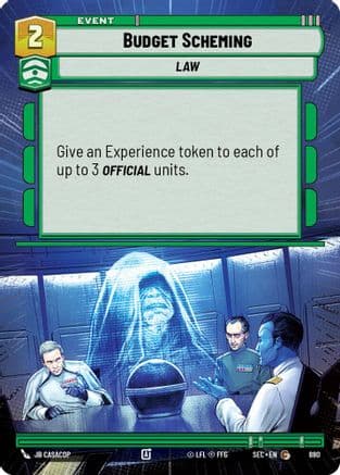 Budget Scheming (Hyperspace Foil) — Secrets of Power Star Wars: Unlimited card by JB Casacop
