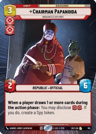 Chairman Papanoida - Undaunted Diplomat (Hyperspace Foil) — Secrets of Power Star Wars: Unlimited card by Gabriel Gómez Almenzar