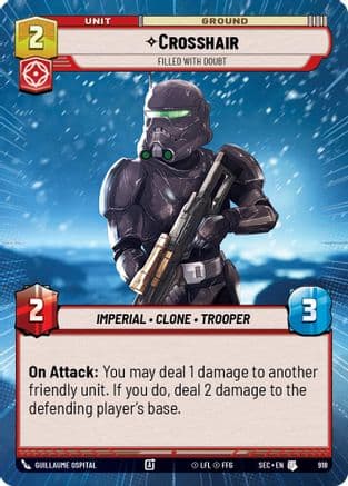 Crosshair - Filled With Doubt (Hyperspace Foil) — Secrets of Power Star Wars: Unlimited card by Guillaume Ospital