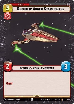 Republic Aurek Starfighter (Hyperspace Foil) — Secrets of Power Star Wars: Unlimited card by Fernando Correa