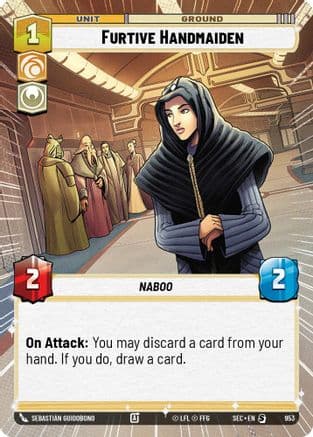 Furtive Handmaiden (Hyperspace Foil) — Secrets of Power Star Wars: Unlimited card by Sebastián Guidobono