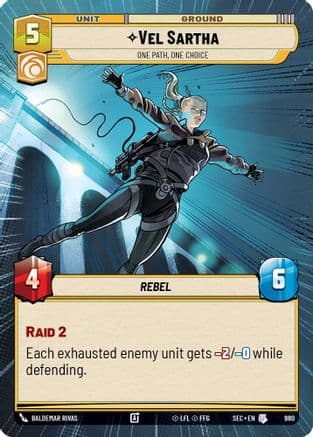 Vel Sartha - One Path, One Choice (Hyperspace Foil) — Secrets of Power Star Wars: Unlimited card by Baldemar Rivas