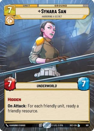 Synara San - Harboring a Secret (Hyperspace Foil) — Secrets of Power Star Wars: Unlimited card by Kaihound Studios