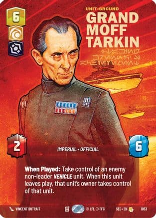 Grand Moff Tarkin - Taking Krennic's Achievement (Prestige) — Secrets of Power Star Wars: Unlimited card by Gabriel Gómez Almenzar