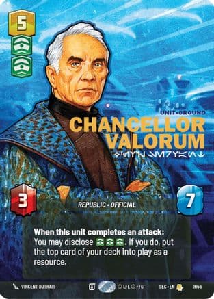Chancellor Valorum - Civil Servant (Prestige) — Secrets of Power Star Wars: Unlimited card by Milos Slavkovic