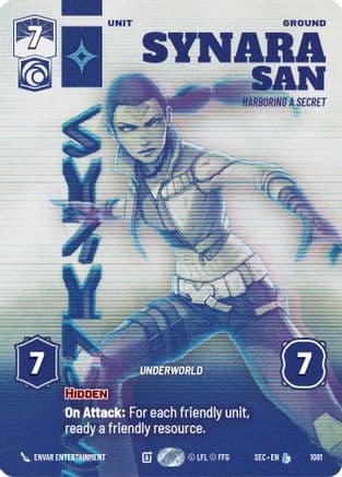 Synara San - Harboring a Secret (Prestige) — Secrets of Power Star Wars: Unlimited card by Kaihound Studios
