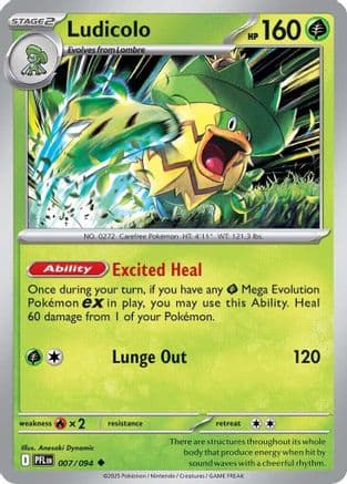 Ludicolo - 007/094 — ME02: Phantasmal Flames Pokémon TCG card by Anesaki Dynamic