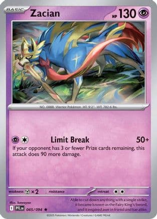 Zacian - 045/094 — ME02: Phantasmal Flames Pokémon TCG card by kawayoo