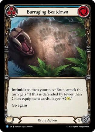 Barraging Beatdown (Blue) — Armory Deck: Rhinar Flesh and Blood card by Olga Khariton