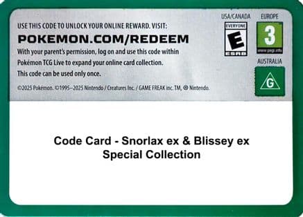 Code Card - Snorlax ex & Blissey ex Special Collection — Miscellaneous Cards & Products