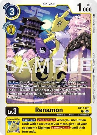 Renamon (BT17-031) (Alternate Art) — Starter Deck 22: Amethyst Mandala Advanced Deck Set Digimon Card Game card by Sanosuke Sakuma
