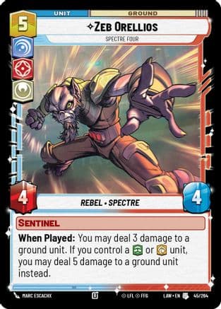 Zeb Orellios - Spectre Four — A Lawless Time Star Wars: Unlimited card by Marc Escachx
