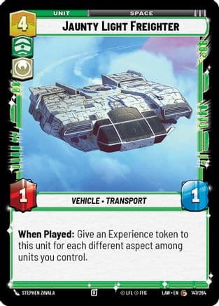 Jaunty Light Frieghter — A Lawless Time Star Wars: Unlimited card by Stephen Zavala