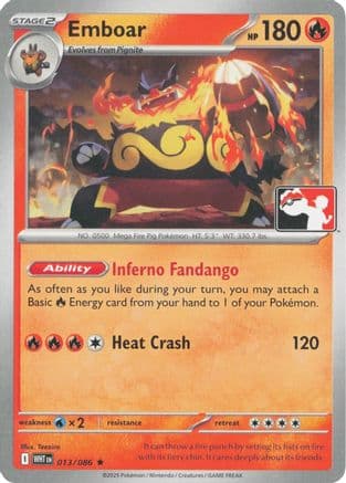 Emboar - 013/086 — Prize Pack Series Cards Pokémon TCG card by Teeziro