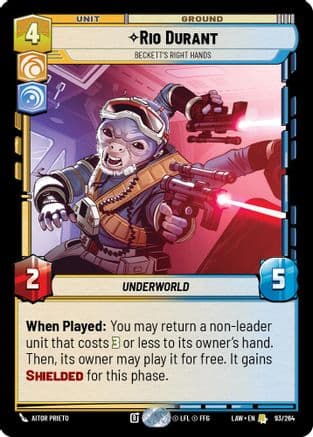 Rio Durant - Beckett's Right Hands — A Lawless Time Star Wars: Unlimited card by Aitor Prieto