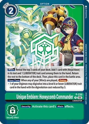 Unique Emblem: Honeycomb Commander (Dawn of Liberator Box Topper) — Digimon Promotion Cards